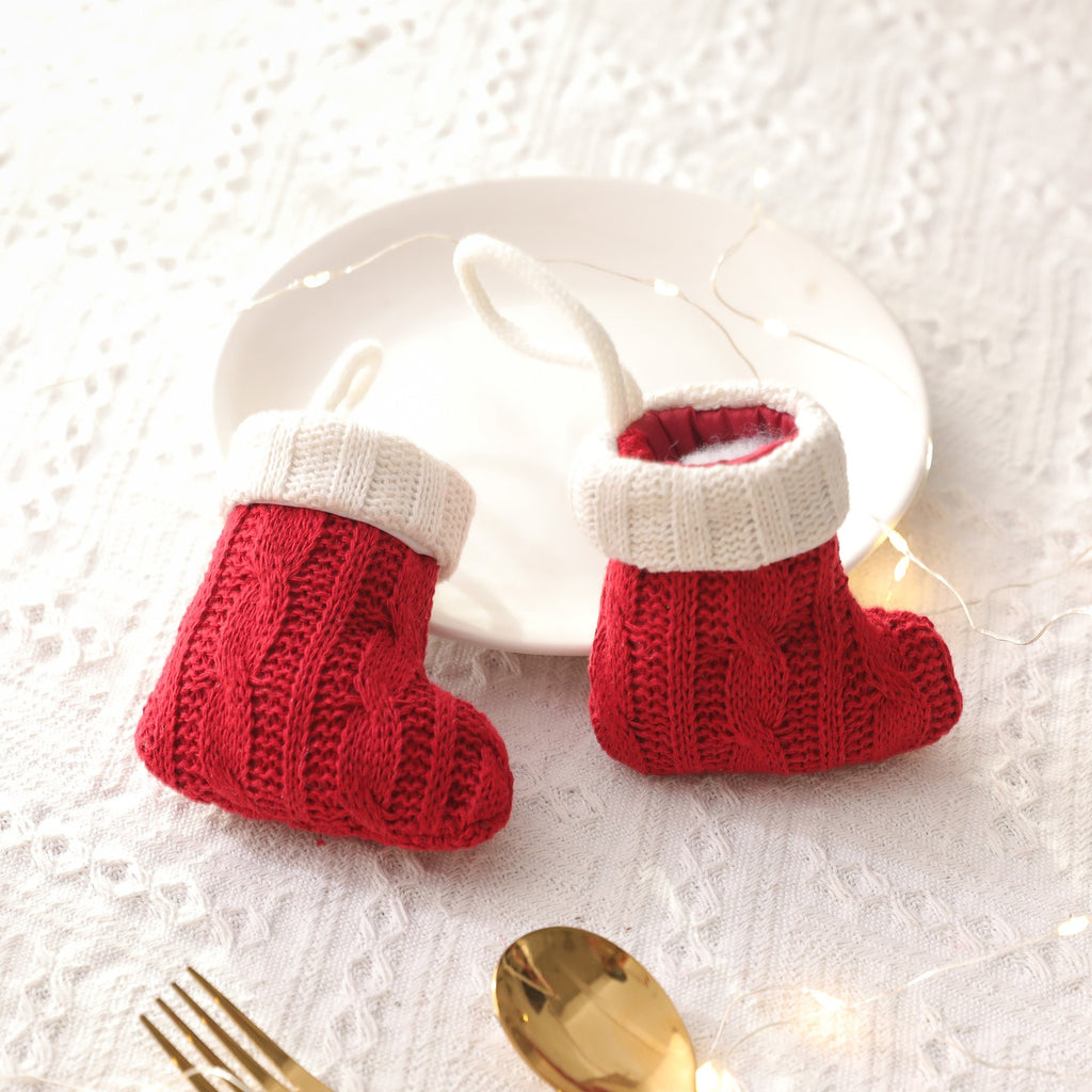 Christmas Decoration Mini Knitted Socks Christmas Tableware Set Knife and Fork Set Socks Home Decoration Products