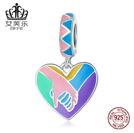 Sterling Silver S925 Love Hand In Hand Pendant Bracelet Hit Color Dripping Oil Heart-Shaped Creative Pendant Jewelry Accessories