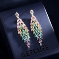 Tassel Earrings, Colorful Cubic Zirconia Earrings, Banquet Dress Accessories, Leaf Earrings