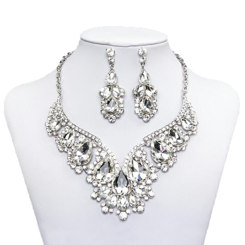 Exaggerated Necklace Alloy Full Diamond Necklace Earring Set Exquisite Zircon Stage Bride Wedding Dress Accessories