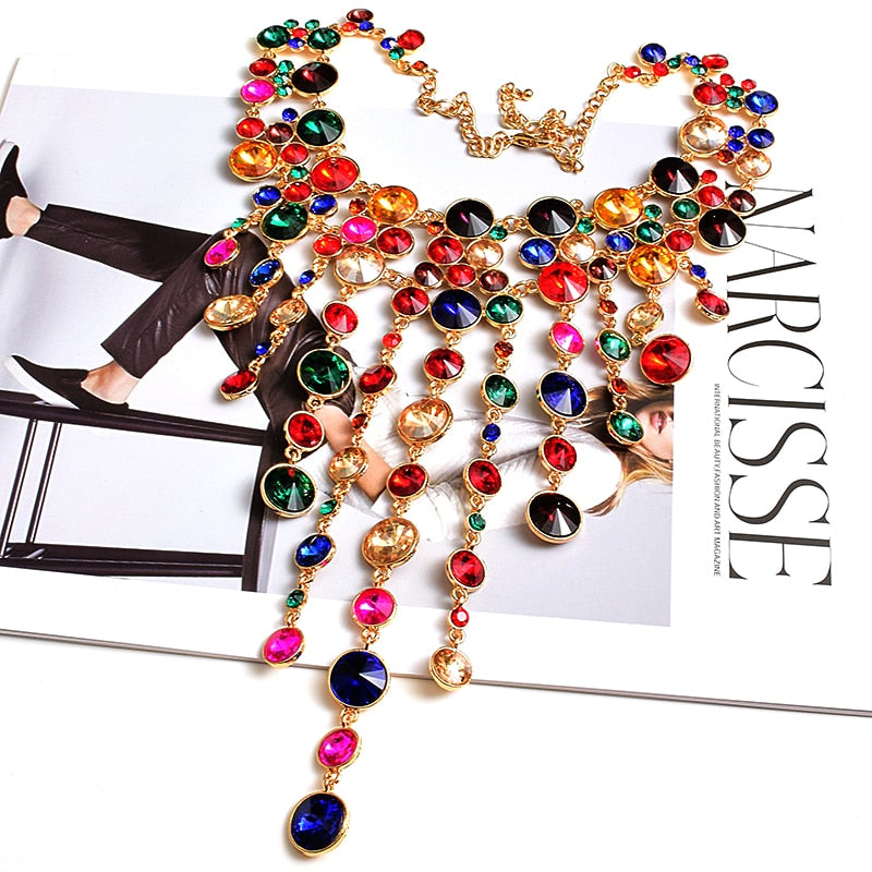 Statement High-end Rhinestones Necklace Accessories Handmade Fashion Colorful Crystals Rhinestones Necklaces Jewelry For Women