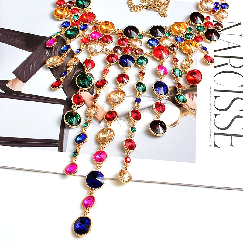 Statement High-end Rhinestones Necklace Accessories Handmade Fashion Colorful Crystals Rhinestones Necklaces Jewelry For Women