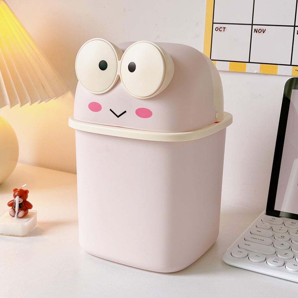 Cute Desktop Simple Flip Trash Can With Lid Student Dormitory With Small Cute Frog Storage Box Pen Holder