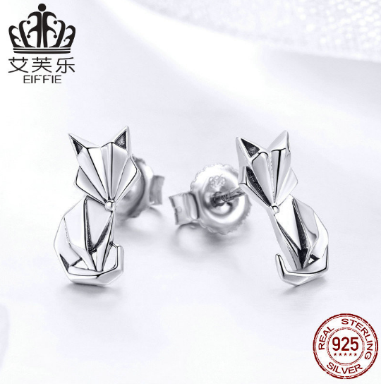 Avelle Original S925 Animal Earring Jewelry Origami Fox Sterling Silver Girl Earring Accessories SCE526