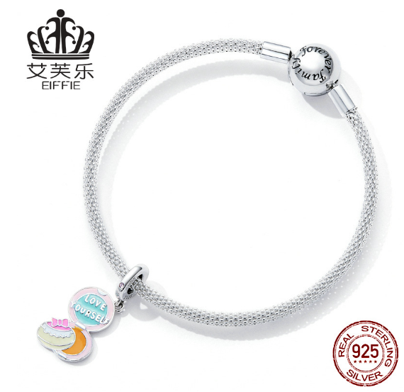 Avele Sterling Silver s925 Cosmetic Box Pendant Bracelet Color Drop Oil Zircon Fresh And Cute Lettering Pendant Accessories