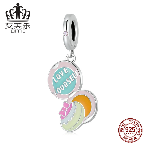 Avele Sterling Silver s925 Cosmetic Box Pendant Bracelet Color Drop Oil Zircon Fresh And Cute Lettering Pendant Accessories
