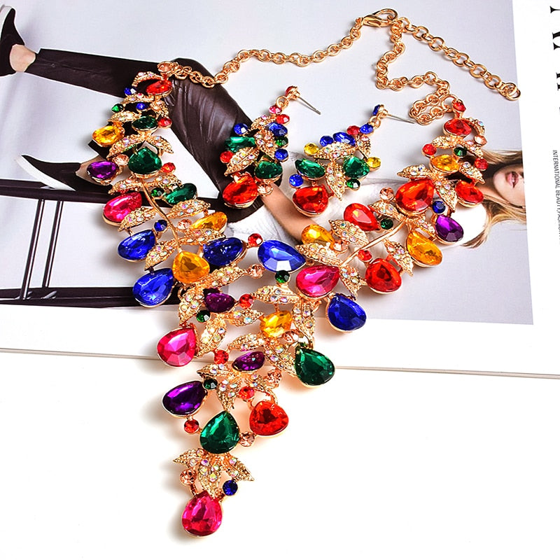 Luxury Necklace Accessories High Quality Handmade Fashion Colorful Crystals Rhinestones Necklaces Jewelry For Women