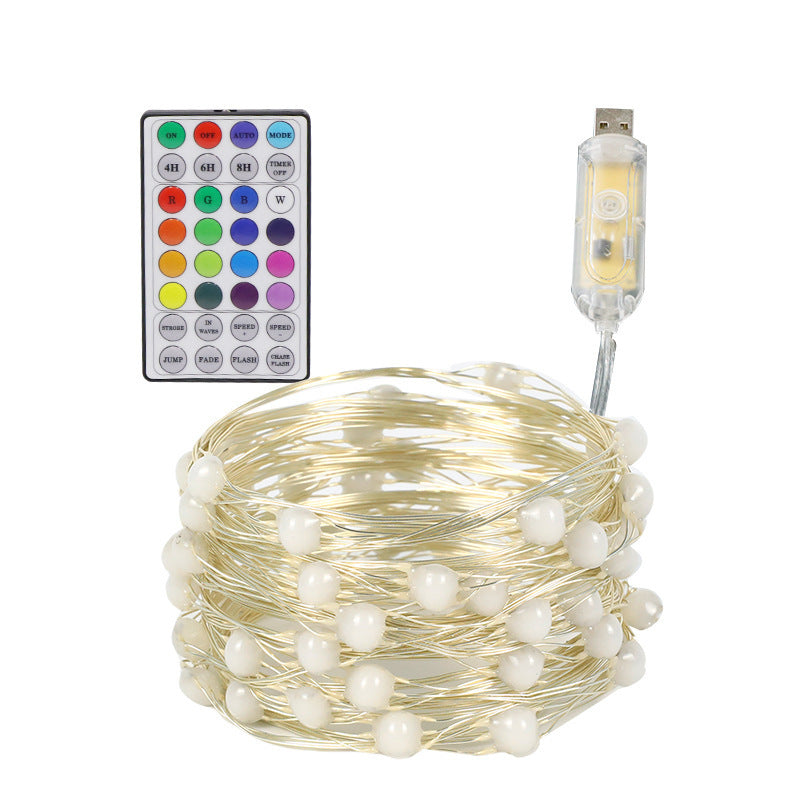 Camping Symphony RGB Flowing Water Three-Line Large Lamp Bead Light String Mobile Phone APP Point-Controlled Copper Wire Lamp Christmas Tree Decoration Lights