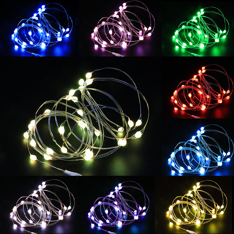 Camping Symphony RGB Flowing Water Three-Line Large Lamp Bead Light String Mobile Phone APP Point-Controlled Copper Wire Lamp Christmas Tree Decoration Lights