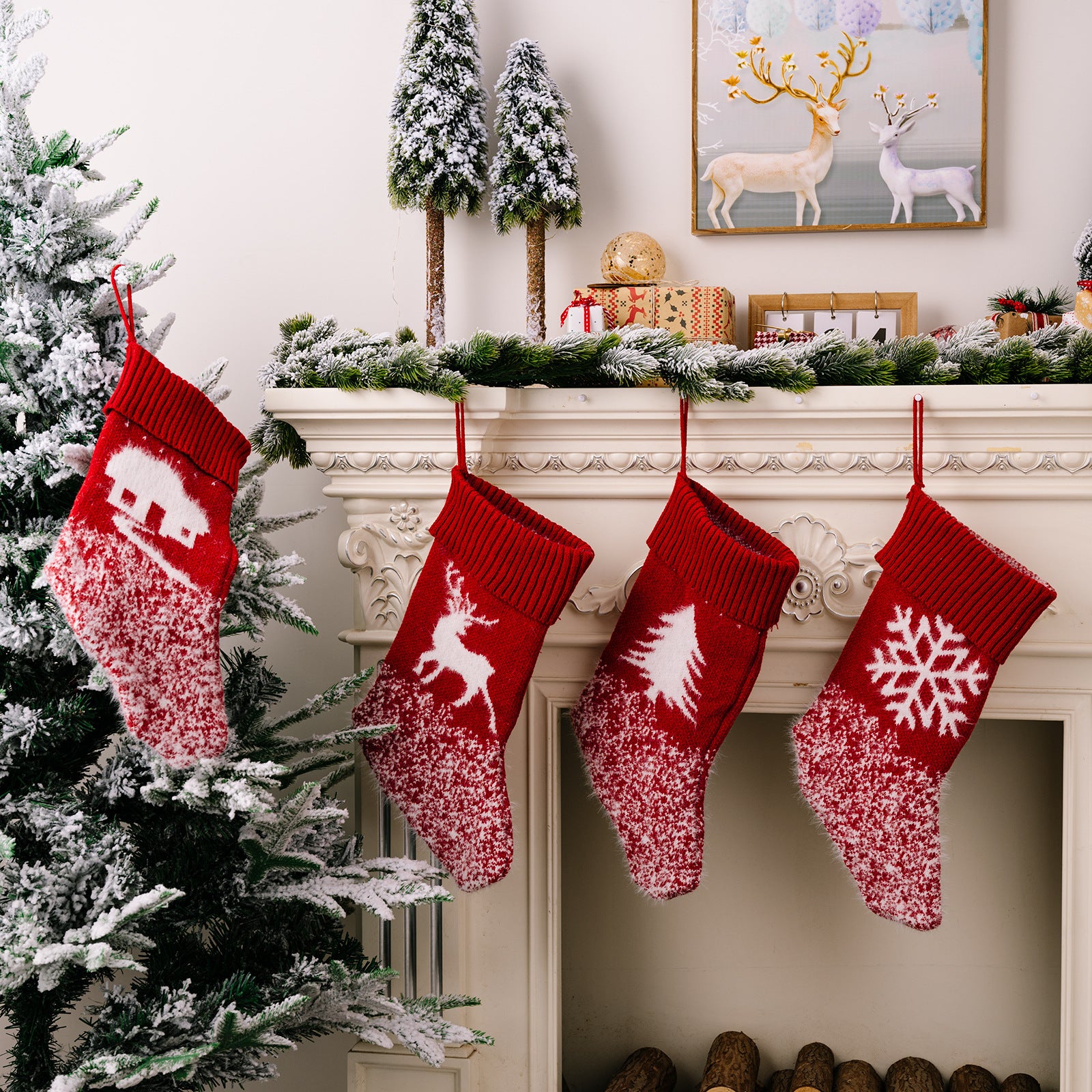 Christmas decoration products, knitted velvet, Christmas socks, snowflake red gift socks, gift bags