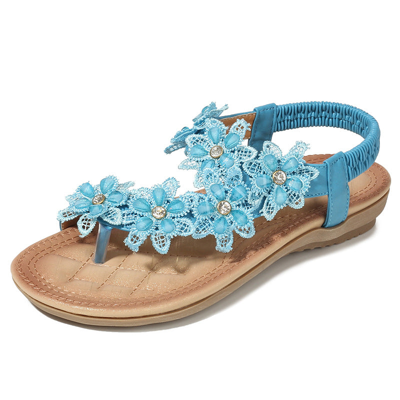 New Flower Accessories Women's Sandals Round Toe Clip-On Flat Shoes Play Travel Beach Sandals