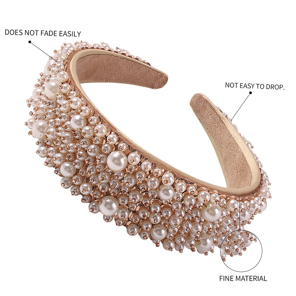 Handmade Imitation Pearl Hairband Women Elegant White Full Pearl Beads Headband Bridal Crown Hair Hoop Hair Accessories Wedding