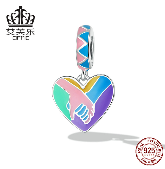 Sterling Silver S925 Love Hand In Hand Pendant Bracelet Hit Color Dripping Oil Heart-Shaped Creative Pendant Jewelry Accessories