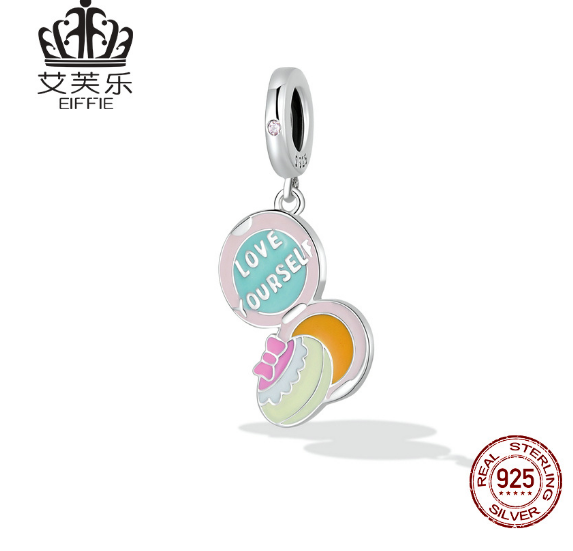 Avele Sterling Silver s925 Cosmetic Box Pendant Bracelet Color Drop Oil Zircon Fresh And Cute Lettering Pendant Accessories