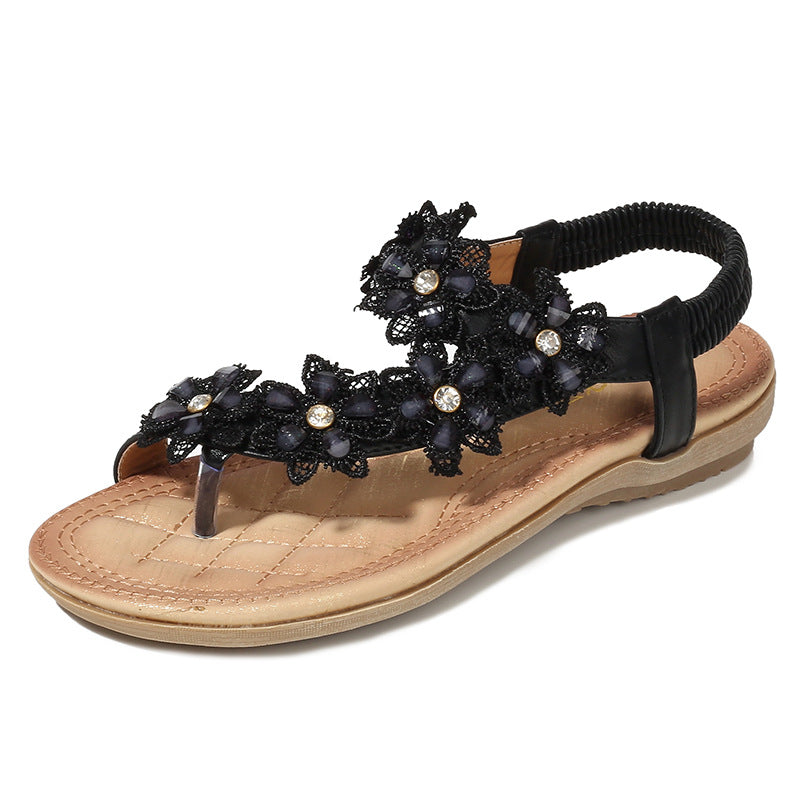 New Flower Accessories Women's Sandals Round Toe Clip-On Flat Shoes Play Travel Beach Sandals