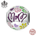 Avelle Original S925 Sterling Silver Color Graffiti Beaded Bracelet Drop Oil English Symbol Mother's Day Bead Accessories