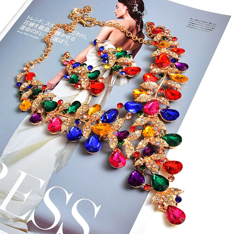 Luxury Necklace Accessories High Quality Handmade Fashion Colorful Crystals Rhinestones Necklaces Jewelry For Women