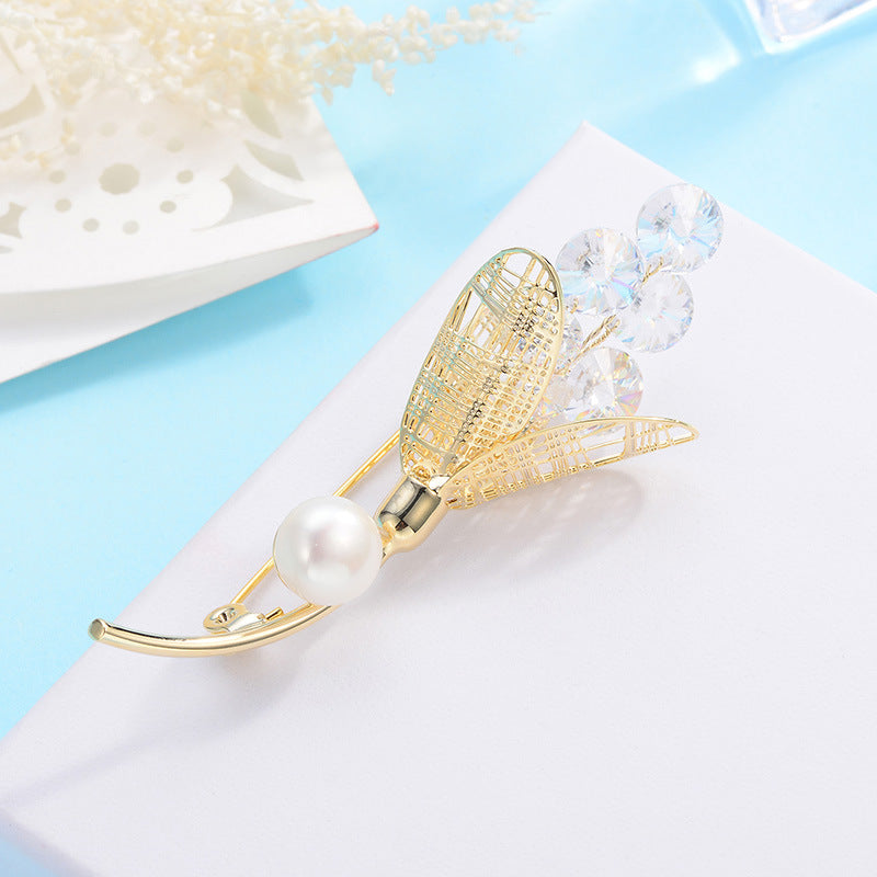 Light Luxury Exquisite Fashion Temperament Inlaid Zirconium Brooch Trend Personality Freshwater Pearl Accessories Dress Corsage