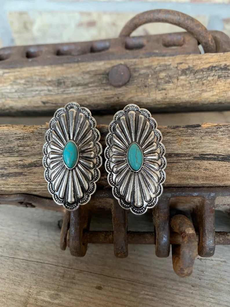 New European and American Products, Retro Bohemian Oval Turquoise Earrings, Exaggerated Personality, Womens Jewelry