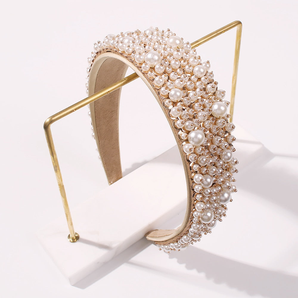 Handmade Imitation Pearl Hairband Women Elegant White Full Pearl Beads Headband Bridal Crown Hair Hoop Hair Accessories Wedding