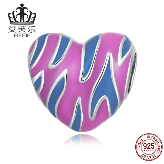 Sterling Silver s925 Contrasting Color Love Beaded Bracelet Blue Purple Drop Oil Heart-Shaped Irregular Pattern Beads Accessories