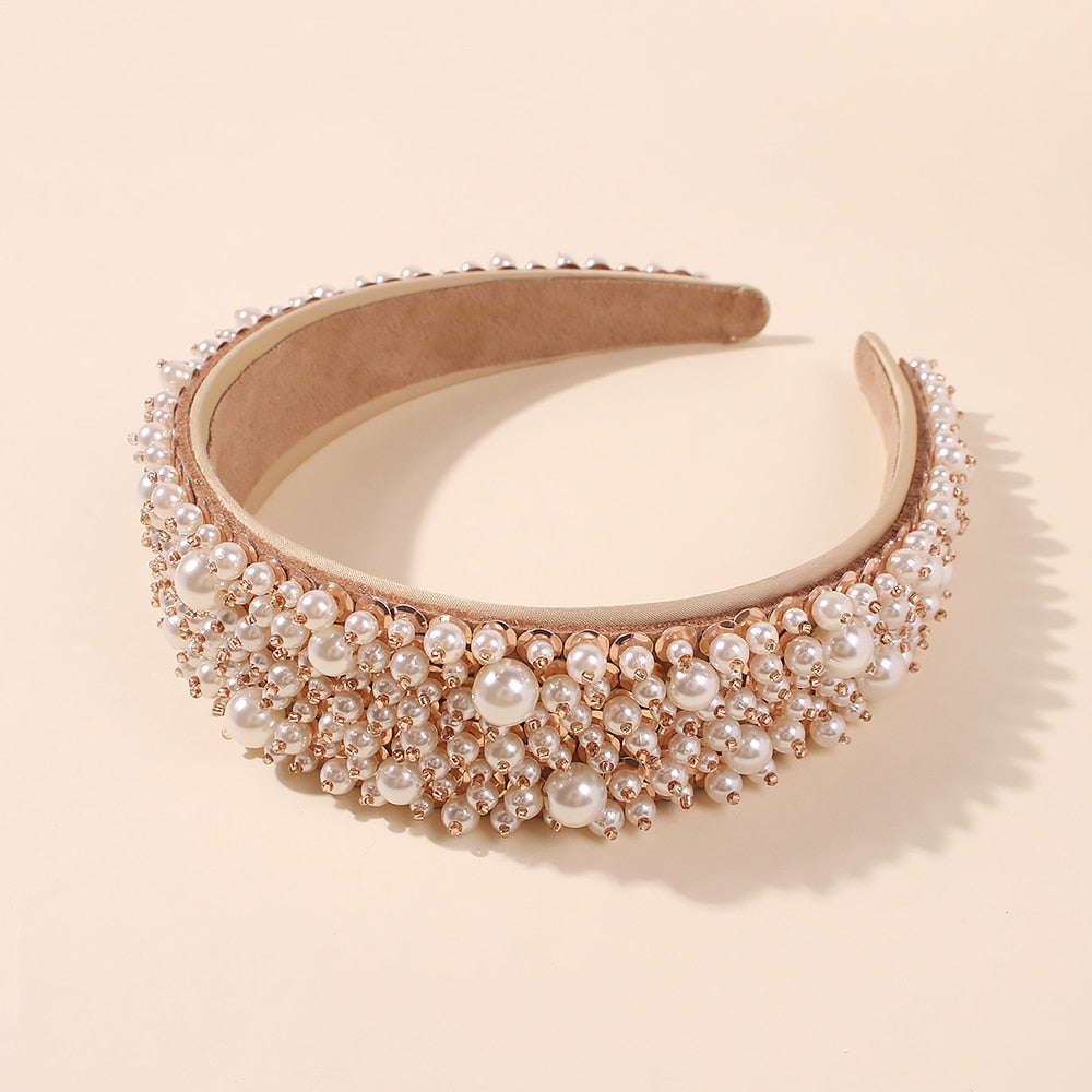 Handmade Imitation Pearl Hairband Women Elegant White Full Pearl Beads Headband Bridal Crown Hair Hoop Hair Accessories Wedding