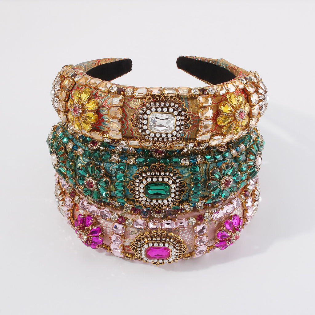 Exquisite Embroidery Rhinestone Flower Headbands Simulation Pearl Beads Padded Headpieces Women's Hair Jewelry Accessories Gifts