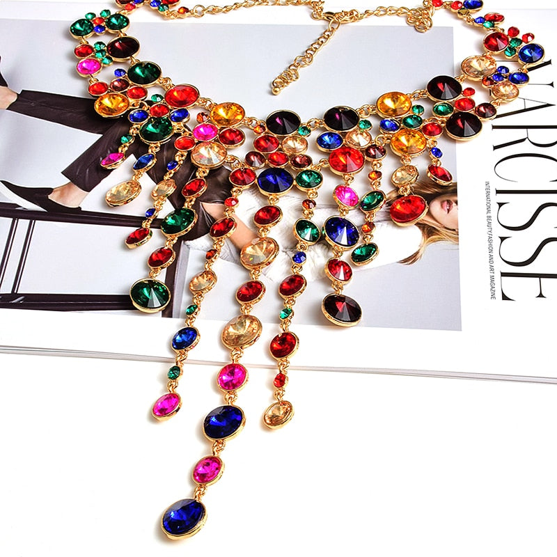 Statement High-end Rhinestones Necklace Accessories Handmade Fashion Colorful Crystals Rhinestones Necklaces Jewelry For Women