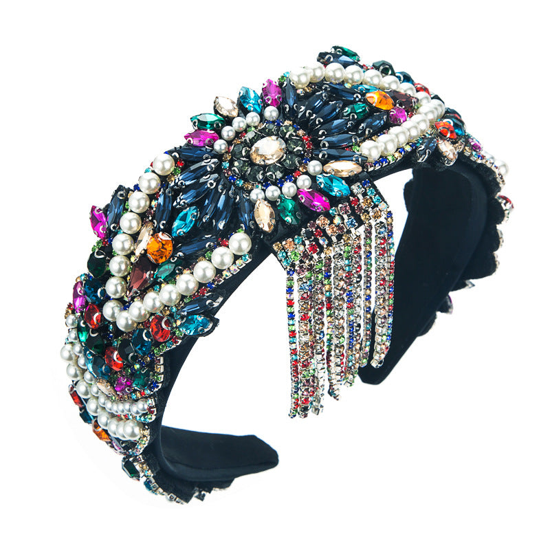Hair Hoop Fashion French Palace Style Pearl Tassel Bangs Hair Cave High Quality Temperament All-Match Hair Hoop Hair Accessories