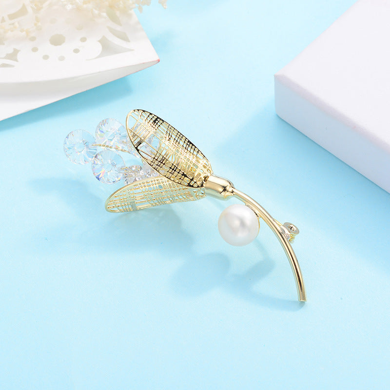 Light Luxury Exquisite Fashion Temperament Inlaid Zirconium Brooch Trend Personality Freshwater Pearl Accessories Dress Corsage