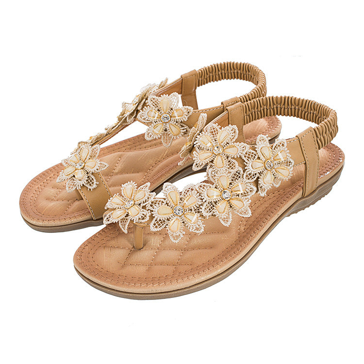 New Flower Accessories Women's Sandals Round Toe Clip-On Flat Shoes Play Travel Beach Sandals