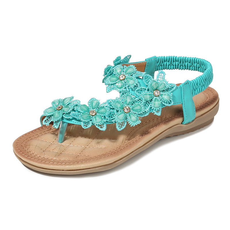 New Flower Accessories Women's Sandals Round Toe Clip-On Flat Shoes Play Travel Beach Sandals
