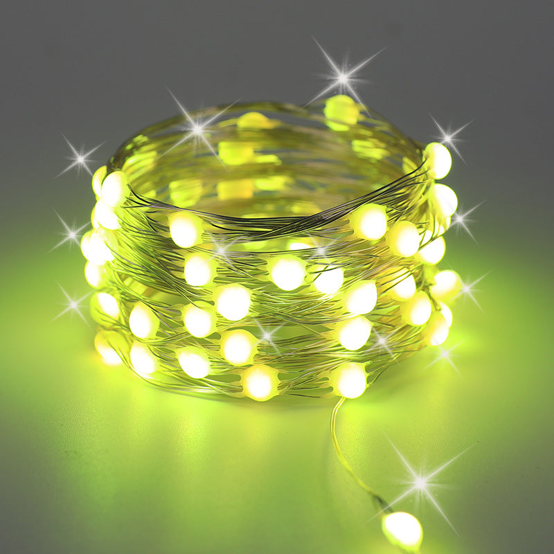 Camping Symphony RGB Flowing Water Three-Line Large Lamp Bead Light String Mobile Phone APP Point-Controlled Copper Wire Lamp Christmas Tree Decoration Lights