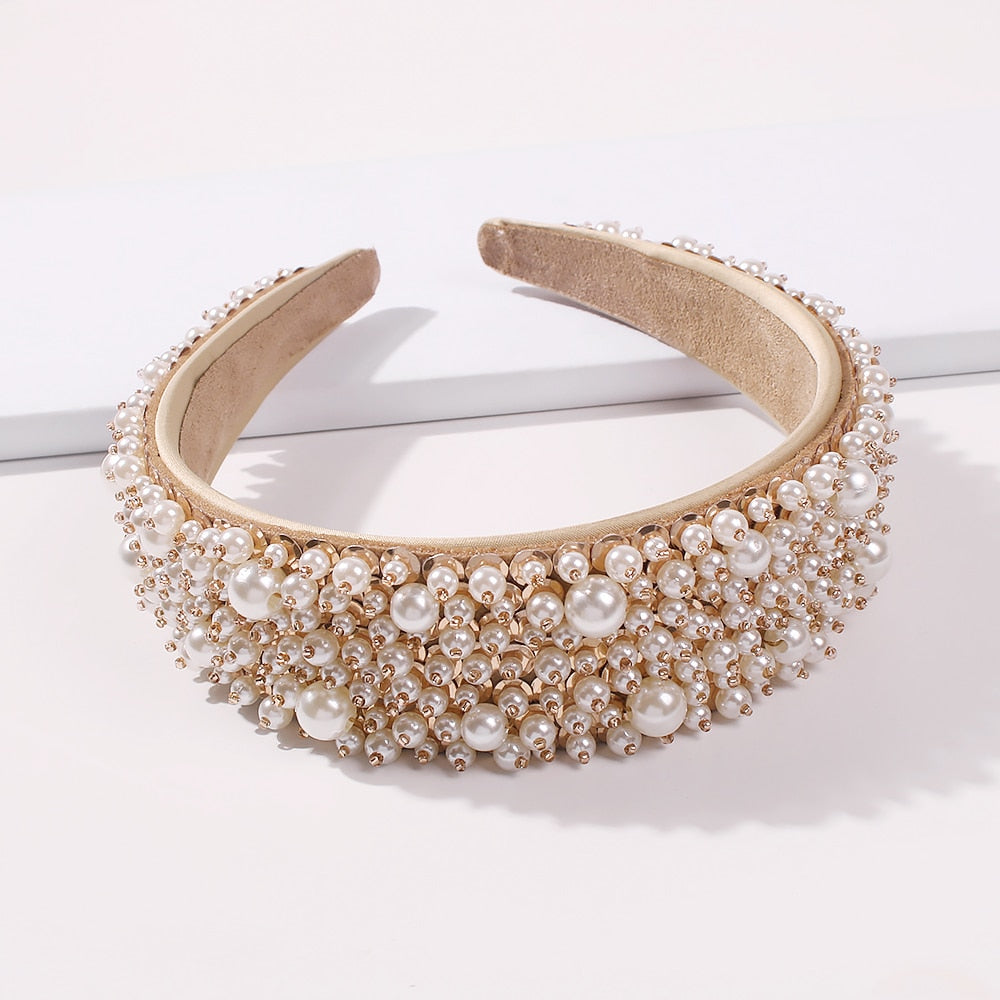 Handmade Imitation Pearl Hairband Women Elegant White Full Pearl Beads Headband Bridal Crown Hair Hoop Hair Accessories Wedding