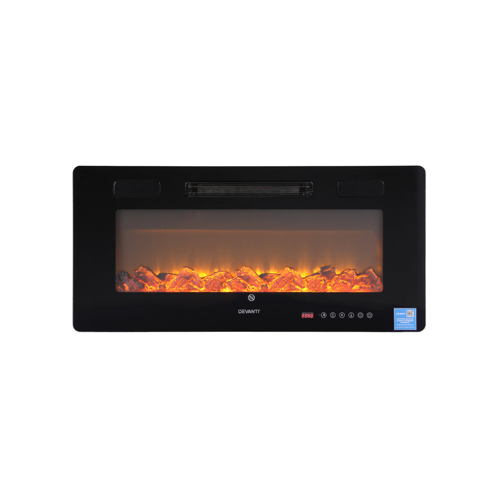 Devanti Electric Fireplace Fire Heater Wall Mounted Insert 3D Flame 1800W Remote Control