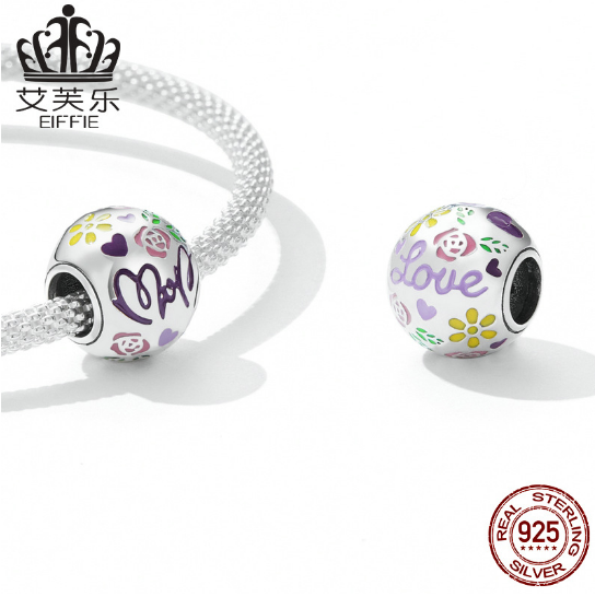 Avelle Original S925 Sterling Silver Color Graffiti Beaded Bracelet Drop Oil English Symbol Mother's Day Bead Accessories