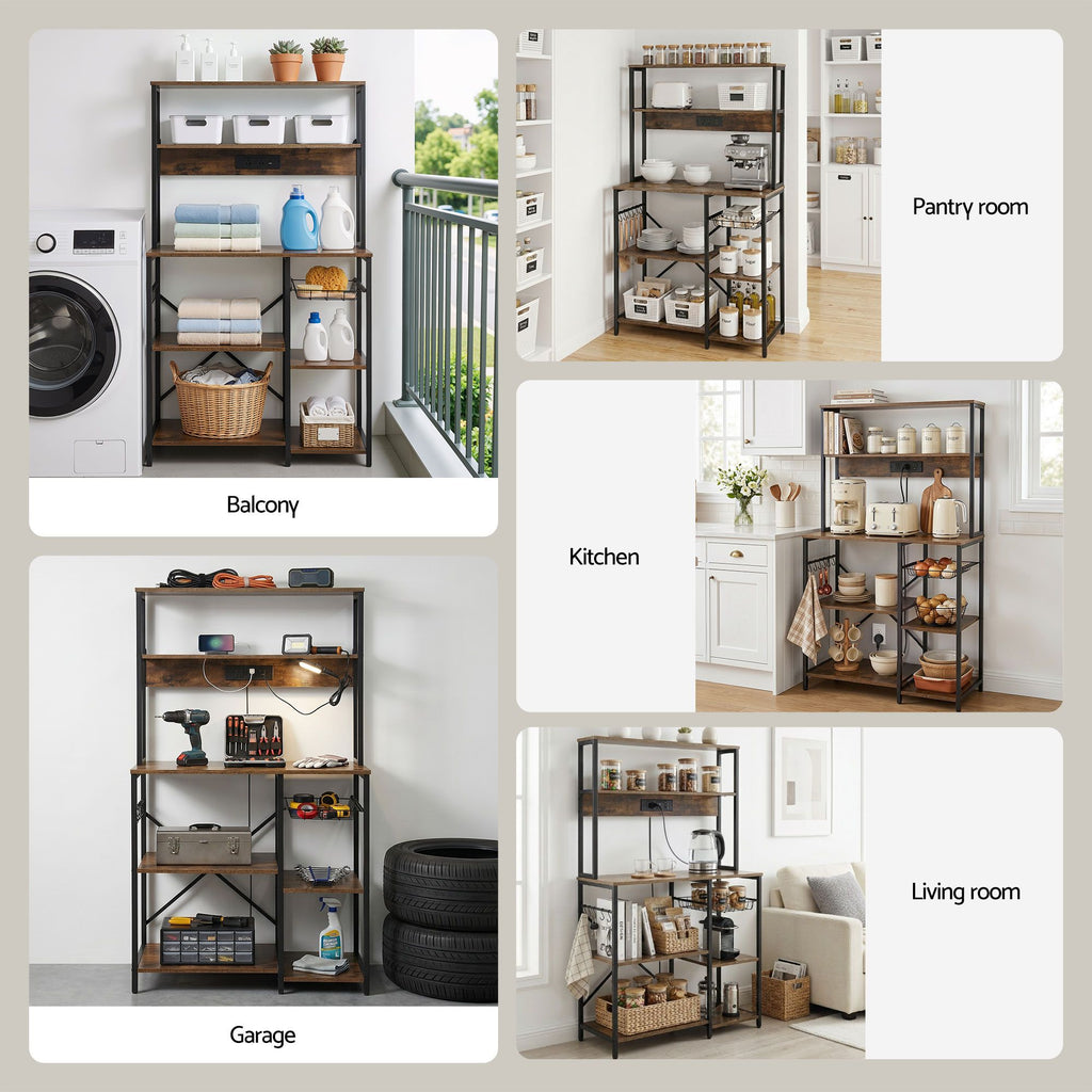 Artiss 5-Tier Kitchen Rack with Power Outlets 90CMX153CM Microwave Storage Shelf