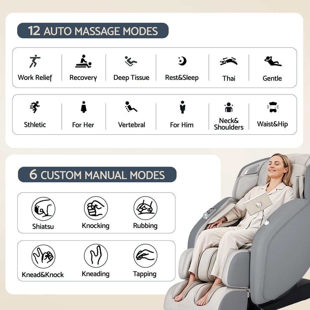 Livemor 4D Massage Chair Recliner - Full Body SL-Track Zero Gravity with AI Body Scan, Deep Tissue Electric Massager with Heat, 12 Auto Programs, LCD Touchscreen & Bluetooth, Grey