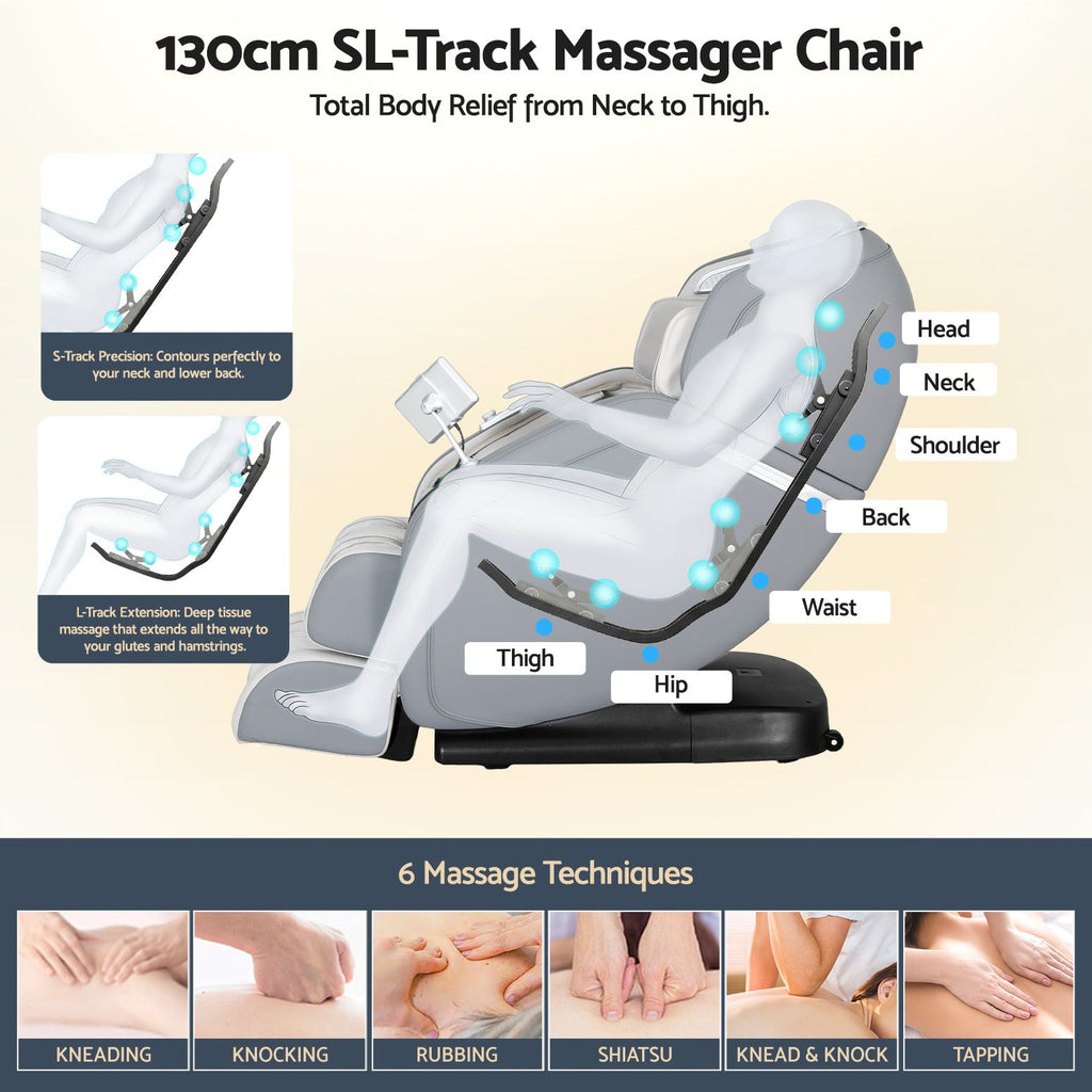 Livemor 4D Massage Chair Recliner - Full Body SL-Track Zero Gravity with AI Body Scan, Deep Tissue Electric Massager with Heat, 12 Auto Programs, LCD Touchscreen & Bluetooth, Grey