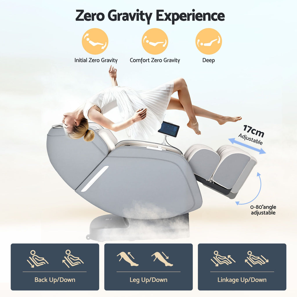 Livemor 4D Massage Chair Recliner - Full Body SL-Track Zero Gravity with AI Body Scan, Deep Tissue Electric Massager with Heat, 12 Auto Programs, LCD Touchscreen & Bluetooth, Grey
