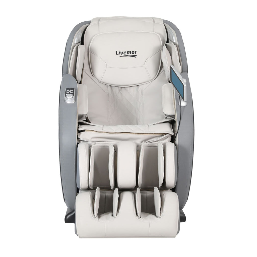 Livemor 4D Massage Chair Recliner - Full Body SL-Track Zero Gravity with AI Body Scan, Deep Tissue Electric Massager with Heat, 12 Auto Programs, LCD Touchscreen & Bluetooth, Grey