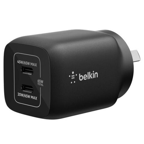 Belkin Dual USB-C 65W (45W + 20W) Wall Charger - Black (ENA007auBK), Compact, Travel-Friendly, Ideal for Nintendo Switch 2, 2 Years Warranty