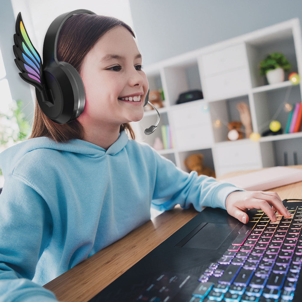 Laser Kids Angel Wings Headphones with Mic Black