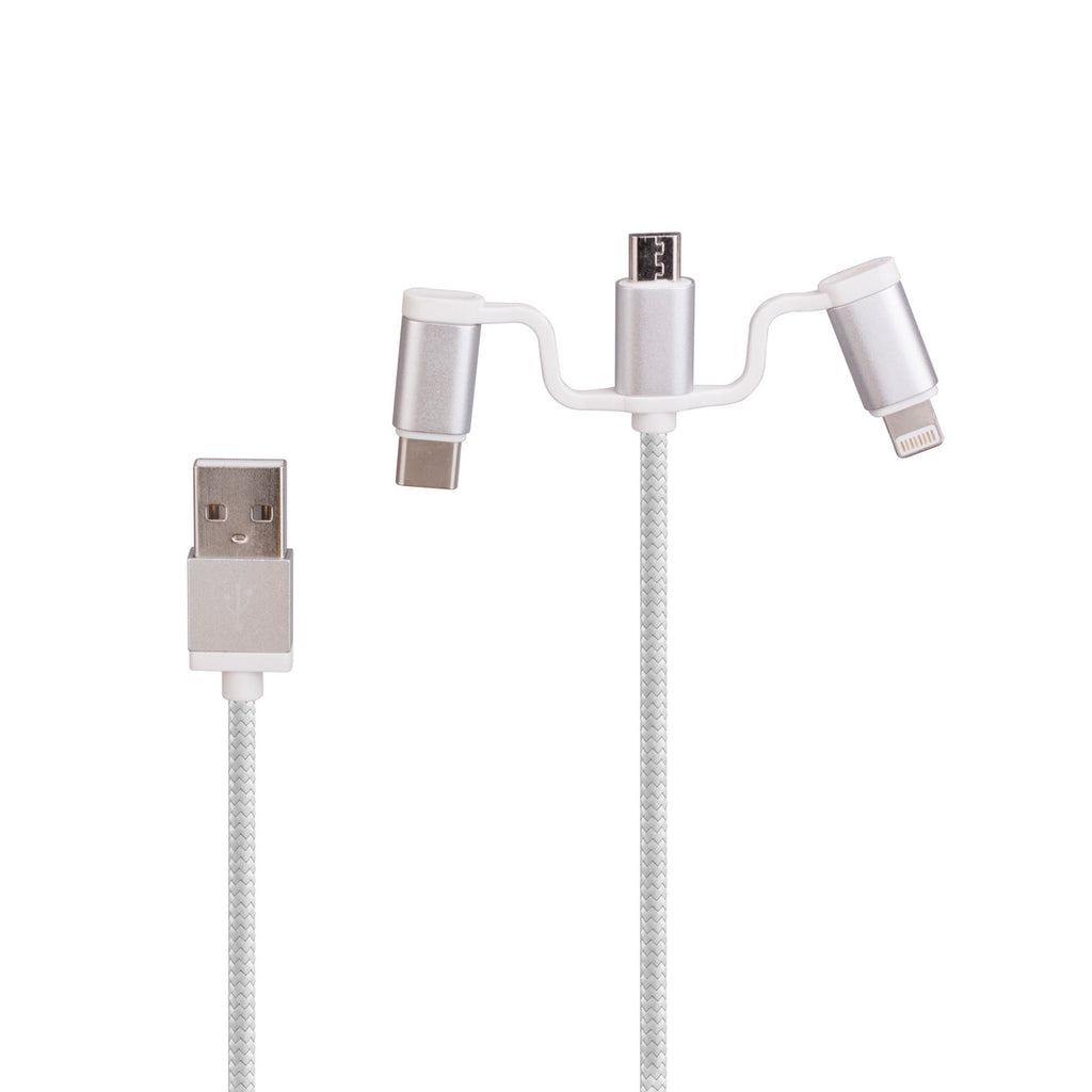 Laser Dual USB AC Charger 2.4A with 3-in-1 Cable White