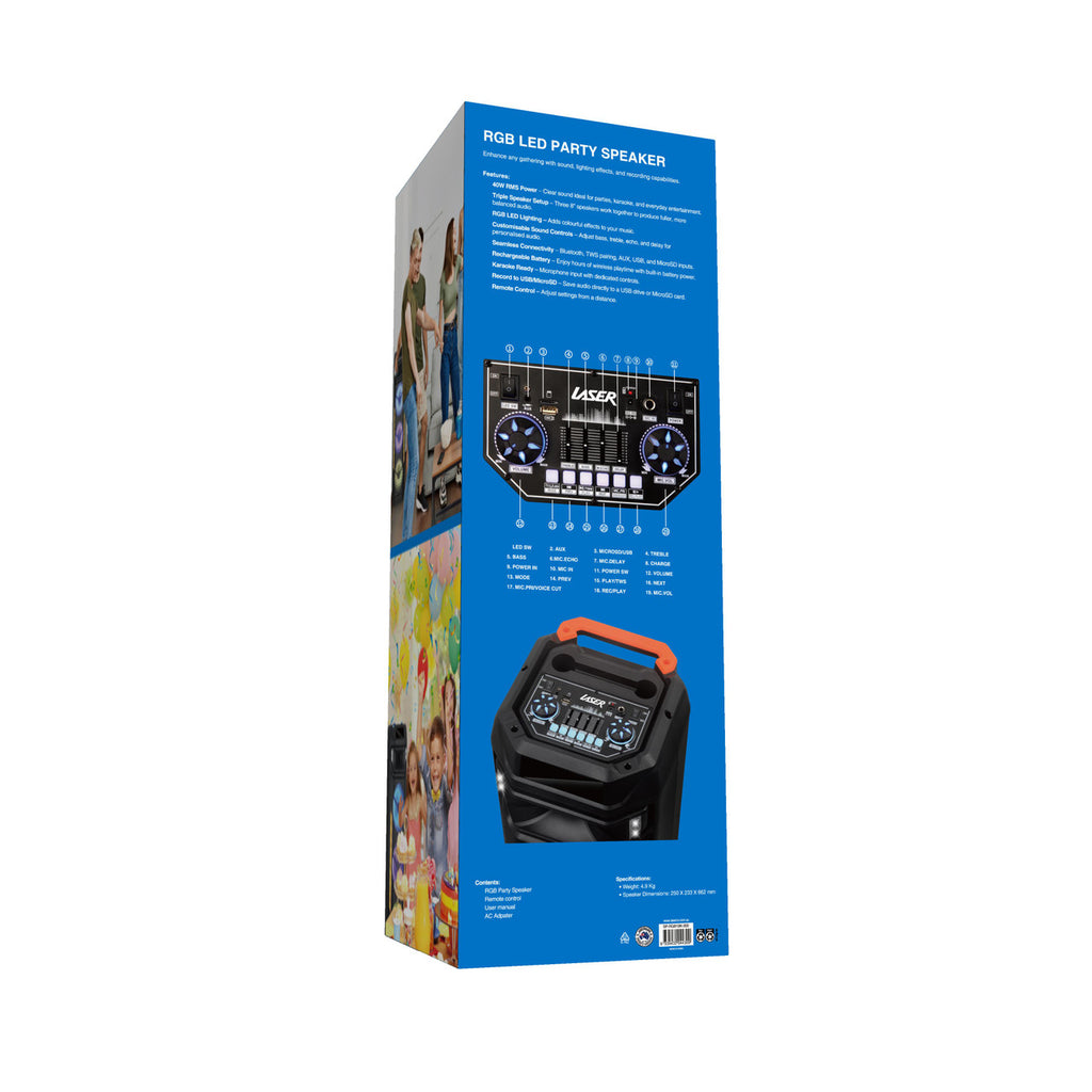 Laser RGB Tower Speaker with 40W Sound