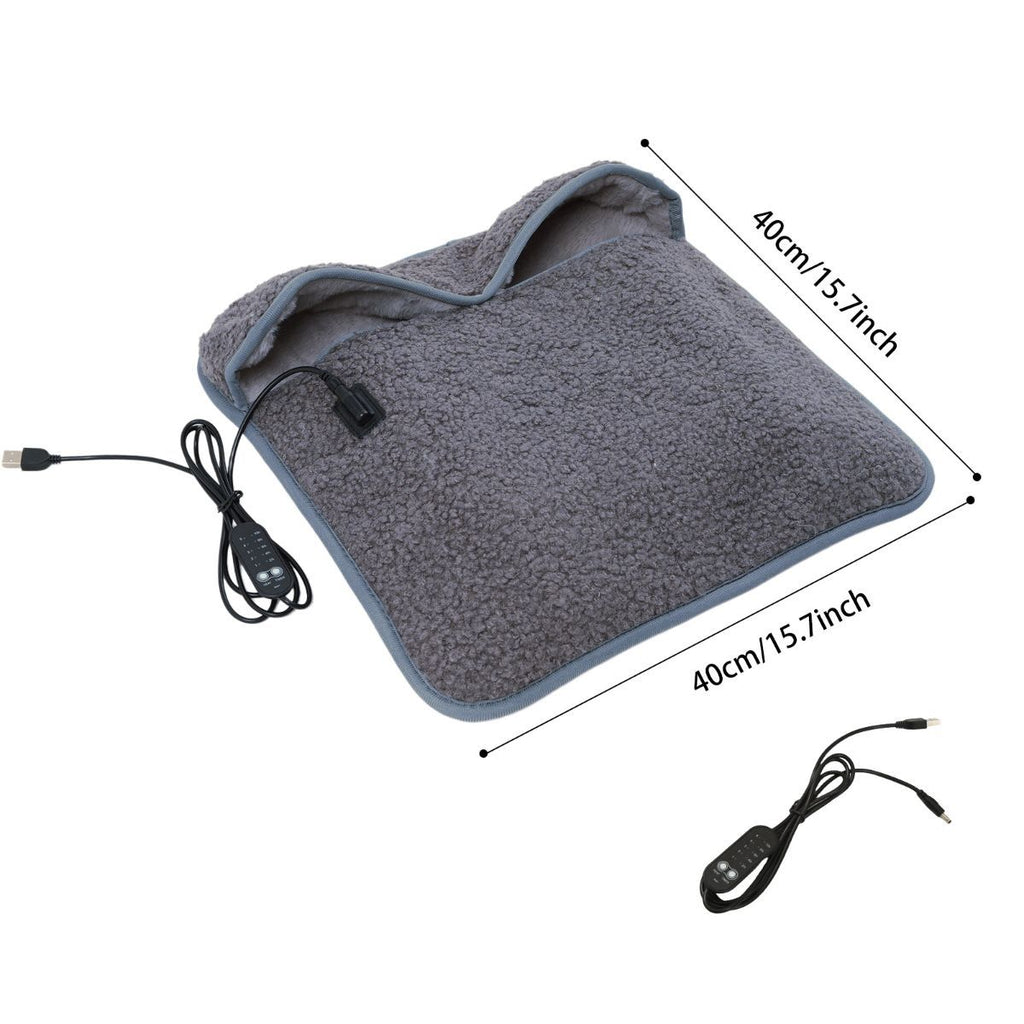 USB Heated Foot Warmer Sheep Fleece Foot Warmer Rabbit Fleece Foot Warmer Sofa - White - Size 40cm