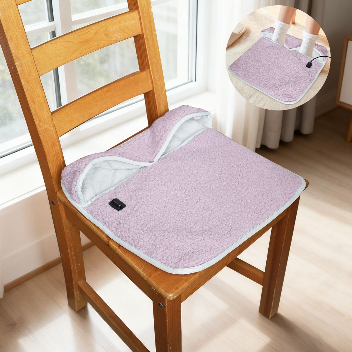 USB Heated Foot Warmer Sheep Fleece Foot Warmer Rabbit Fleece Foot Warmer Sofa - White - Size 40cm