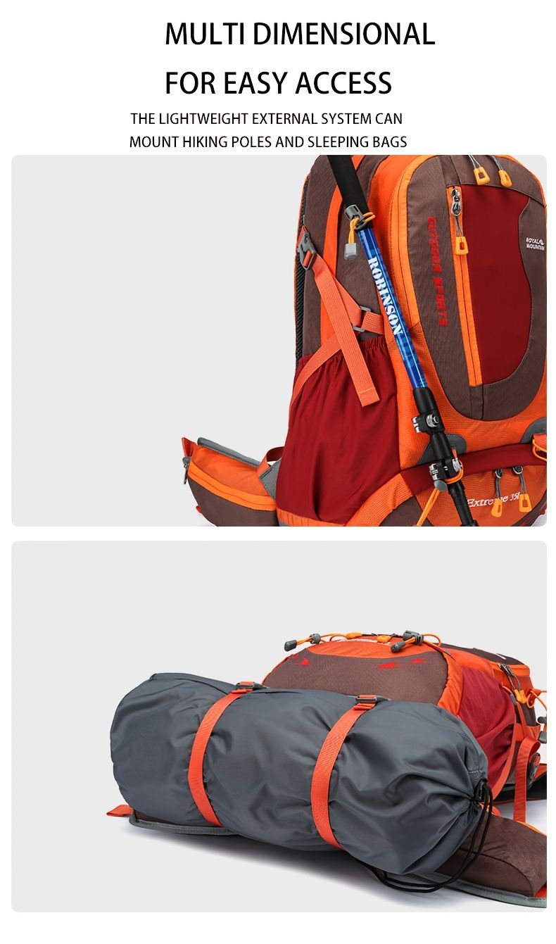 Orange Blue Black Royal Mountain backpack, Extreme 35L backpack, travel backpack, outdoor backpack, high-quality backpack, Australian bush backpack, camping gear, hiking backpack 35L