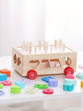 color wooden shape sorting toy, educational toy Australia, kids wooden toy, shape recognition, colour recognition, early childhood development, toddler puzzle, toy with wheels, Australian toy, wooden learning toy