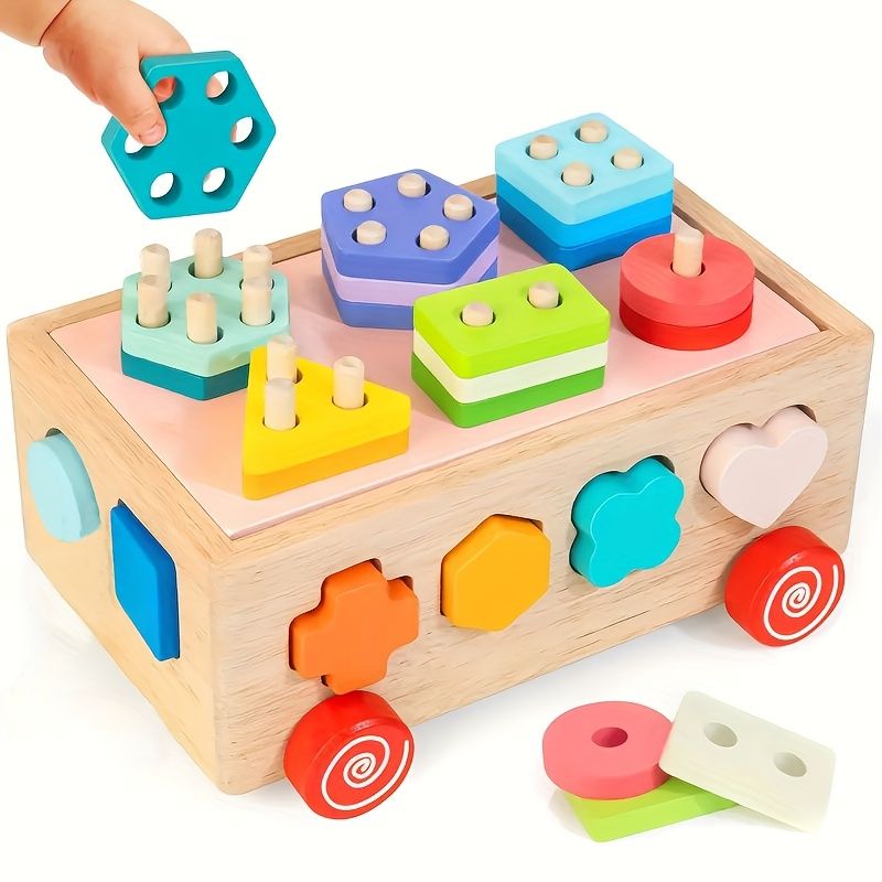 color wooden shape sorting toy, educational toy Australia, kids wooden toy, shape recognition, colour recognition, early childhood development, toddler puzzle, toy with wheels, Australian toy, wooden learning toy